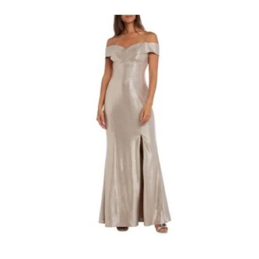 Nightway Cold-Shoulder Foil Gown -
Champagne/Gold new size 8 women’s dress - Picture 5 of 14